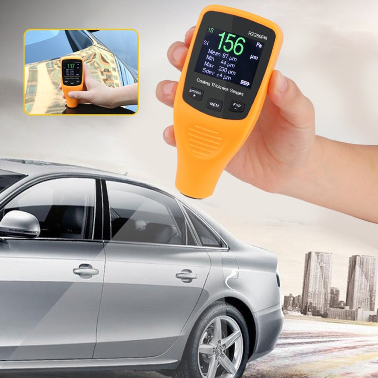 RZ260FN Ferrous & Non-Ferrous 2 in 1 LCD Display Ultrasonic Coating Paint Thickness Gauge Meter Tools (Orange)