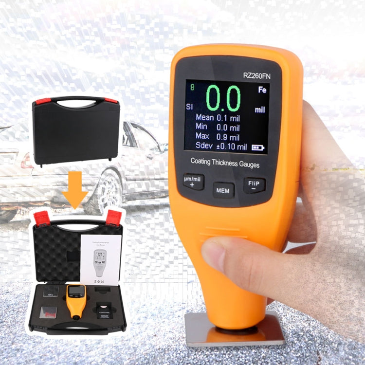 RZ260FN Ferrous & Non-Ferrous 2 in 1 LCD Display Ultrasonic Coating Paint Thickness Gauge Meter Tools (Orange)
