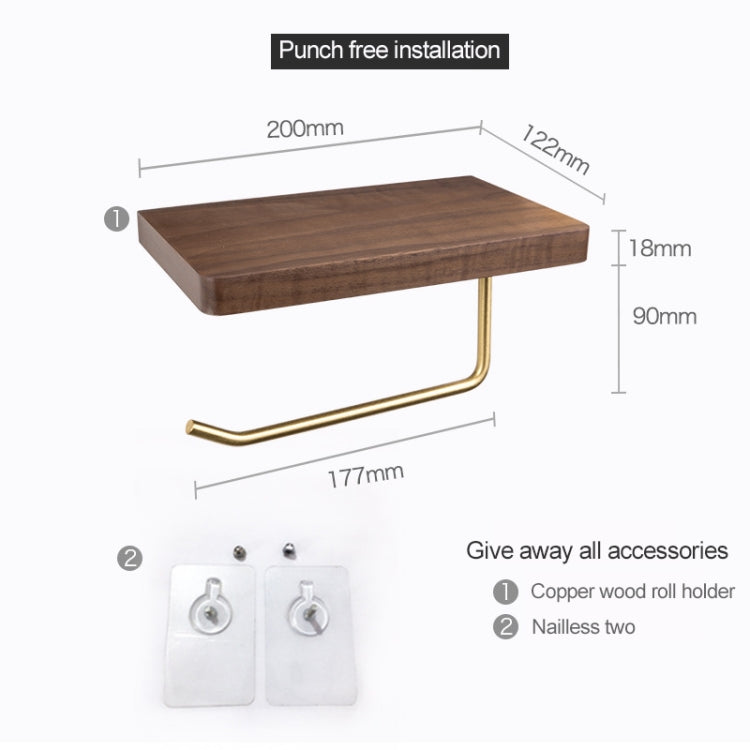 Creative Solid Wooden Mobile Phone Shelf Toilet Paper Roll Shelf without Punching, Black walnut