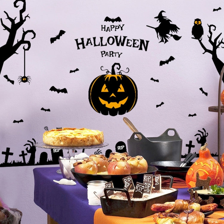 Halloween Wall Stickers Haunted House Spirit Pumpkin Lamp Wall Stickers Display Window  Decoration Sticker Set