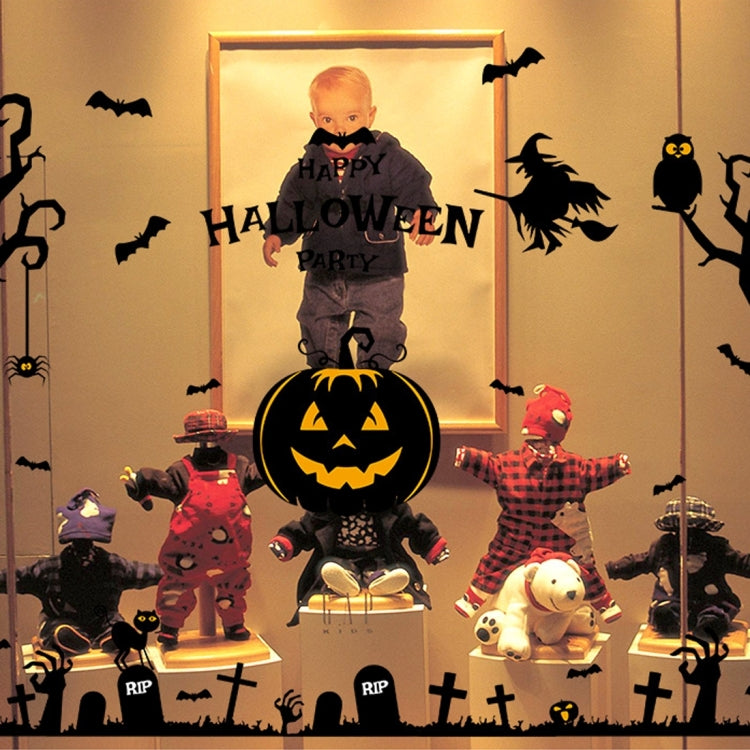 Halloween Wall Stickers Haunted House Spirit Pumpkin Lamp Wall Stickers Display Window  Decoration Sticker Set