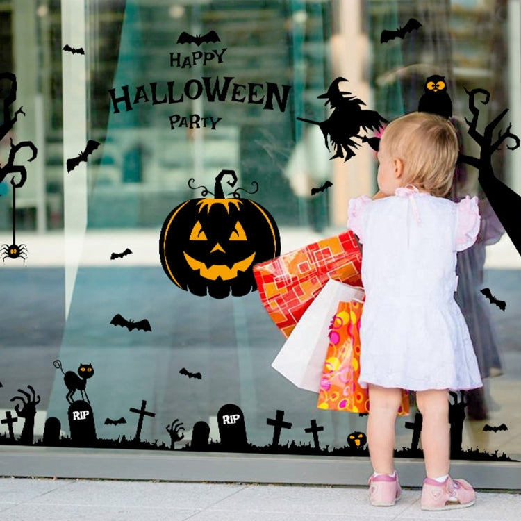 Halloween Wall Stickers Haunted House Spirit Pumpkin Lamp Wall Stickers Display Window  Decoration Sticker Set