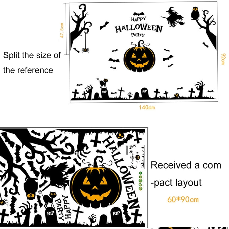 Halloween Wall Stickers Haunted House Spirit Pumpkin Lamp Wall Stickers Display Window  Decoration Sticker Set