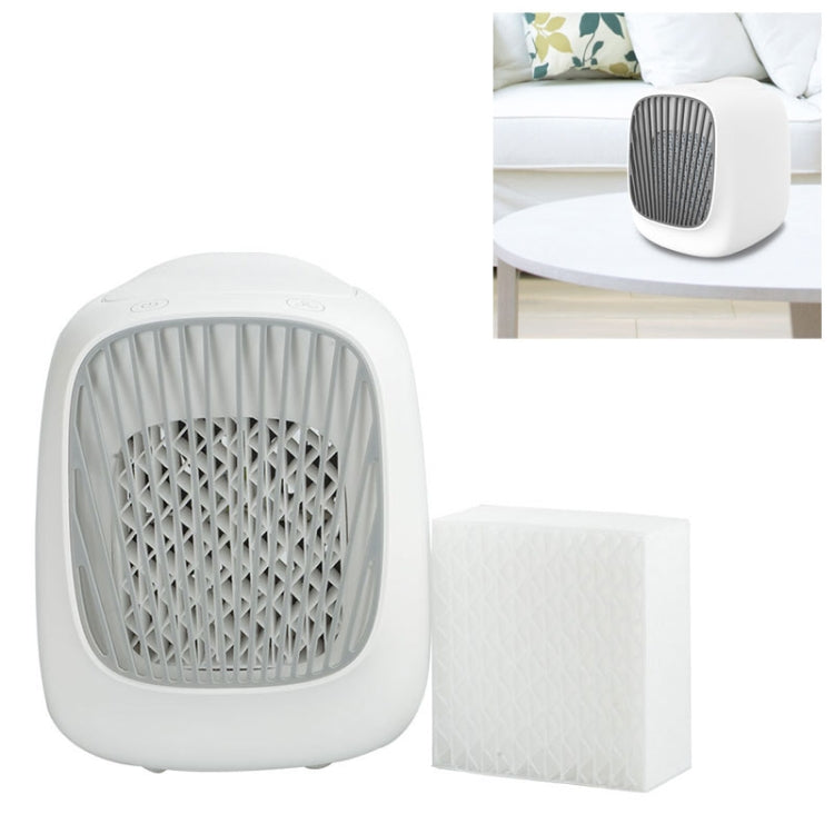 Mini Desktop USB Household Humidifying Electric Cooling Fan Self-contained Filter Element Air Conditioner Moisturizing Fan with A Set of Replaceable Filter Element (White)