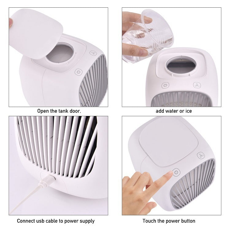 Mini Desktop USB Household Humidifying Electric Cooling Fan Self-contained Filter Element Air Conditioner Moisturizing Fan with A Set of Replaceable Filter Element (White)