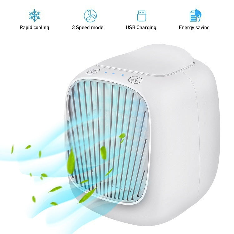 Mini Desktop USB Household Humidifying Electric Cooling Fan Self-contained Filter Element Air Conditioner Moisturizing Fan with A Set of Replaceable Filter Element (White)