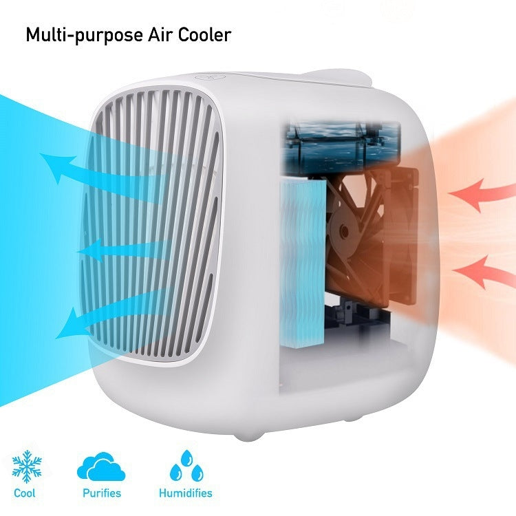 Mini Desktop USB Household Humidifying Electric Cooling Fan Self-contained Filter Element Air Conditioner Moisturizing Fan with A Set of Replaceable Filter Element (White)