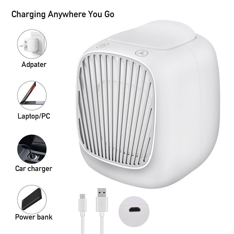 Mini Desktop USB Household Humidifying Electric Cooling Fan Self-contained Filter Element Air Conditioner Moisturizing Fan with A Set of Replaceable Filter Element (White)