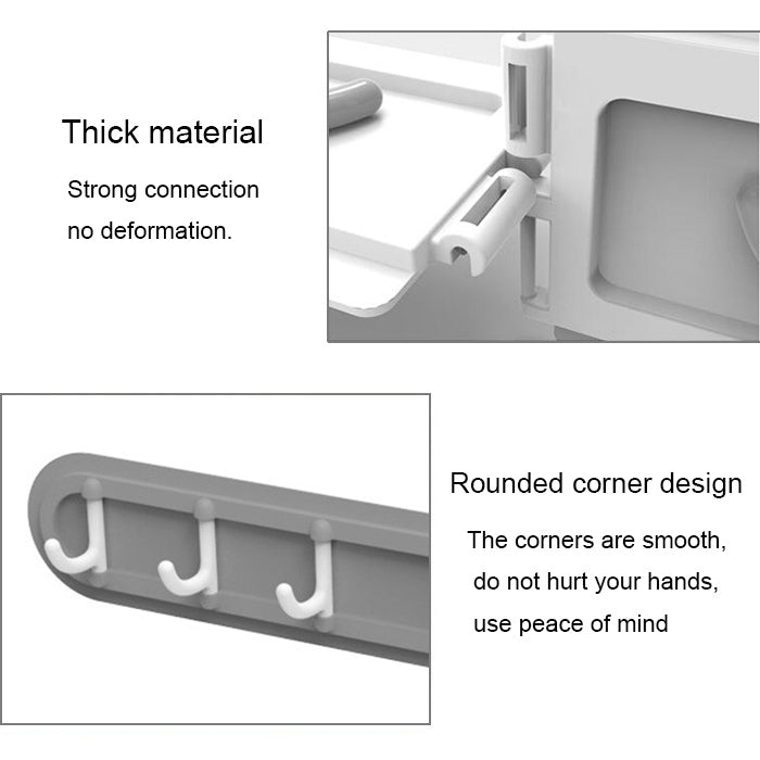 Creative Traceless Rows of Hooks Corner Wall Hanging Hook Home Bathroom Kitchen (Grey)