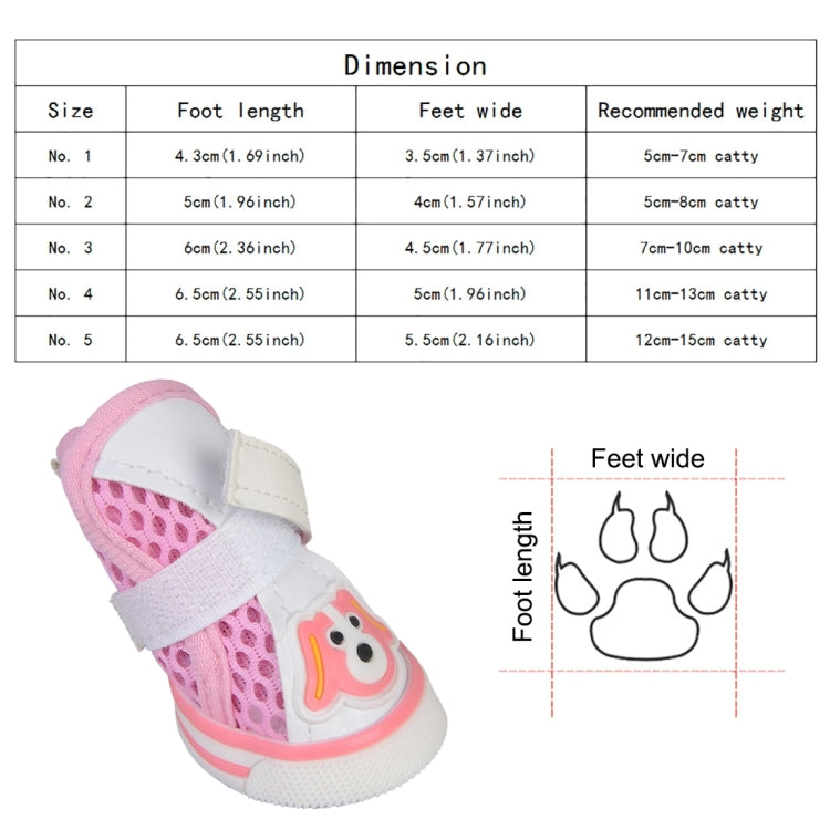 Lovely Pet Dog Shoes Cartoon Dog Pattern Mesh Breathable Anti-skidding Shoes, 3#, Size: 6 x 4.5cm