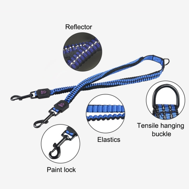 Pet Telescopic Buffer Double Traction Rope Nylon Reflective Braided Rope, Large, Length: 107cm, Random Color Delivery