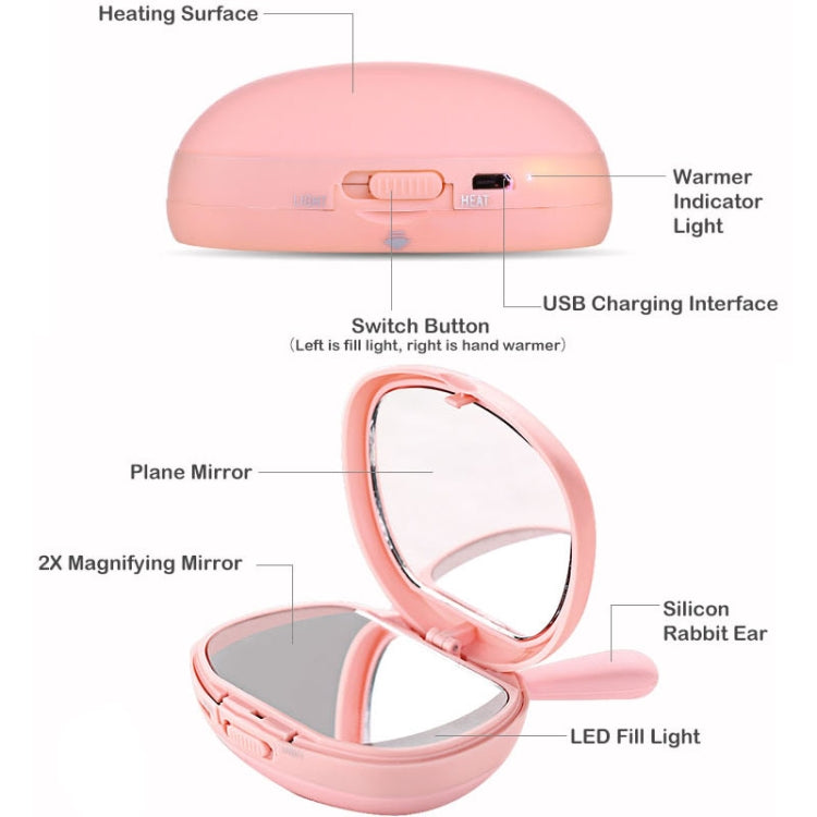 Lovely Rabbit Makeup Mirror & Hand Warmer with Fill Light