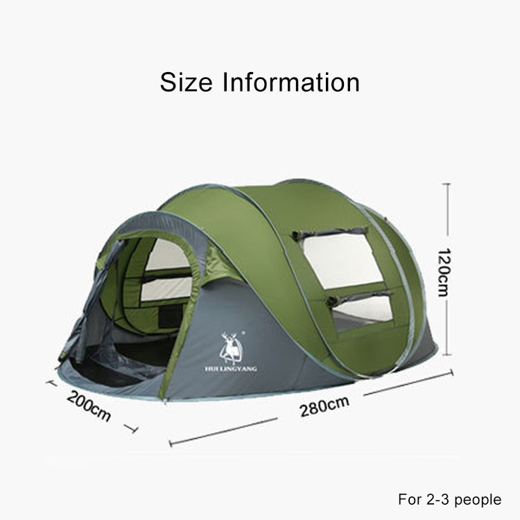 HUILINGYANG Outdoor Camping Automatic Tent 2-3 People Quickly Open Tent, Size: 280x200x120cm(Green)