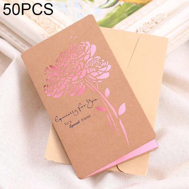 50 PCS Festival Universal Retro Kraft Paper Rose Pattern Greeting Cards