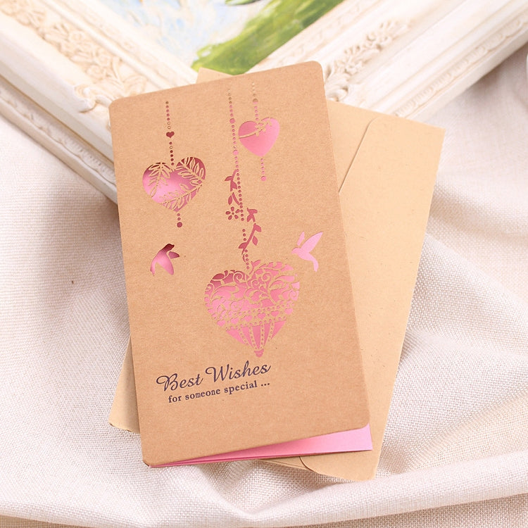 50 PCS Festival Universal Retro Kraft Paper Hearts Pattern Greeting Cards