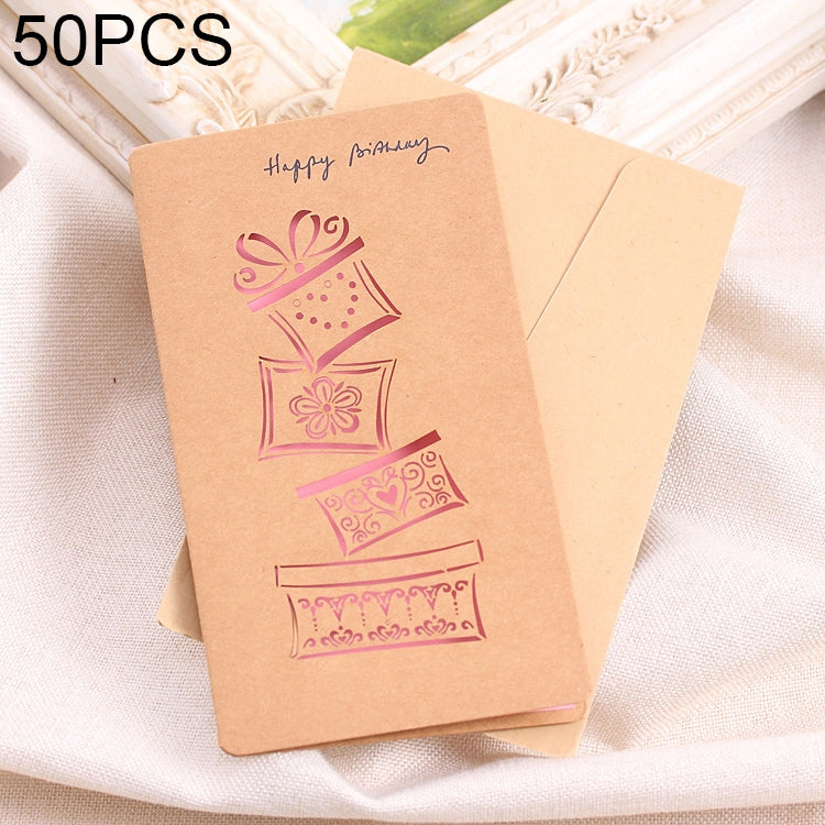 50 PCS Festival Universal Retro Kraft Paper Gifts Pattern Greeting Cards