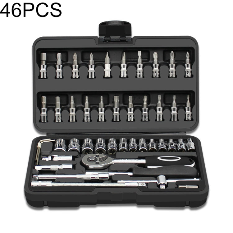 46 PCS 1/4 Interface Ratchet Wrench Set Car Repair Combination Hardware Toolbox