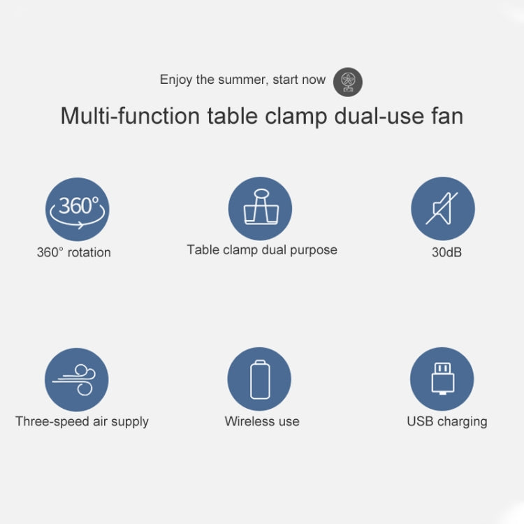 WT-F15 Clamp Dual-use 1200mAh 360 Degrees Rotation Mini Wireless USB Portable Fan with 3 Speed Control