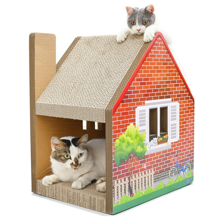 CP-187 Chimney House Shaped Cat Litter Corrugated Paper Cat Scratch Board Grinding Claw Toy