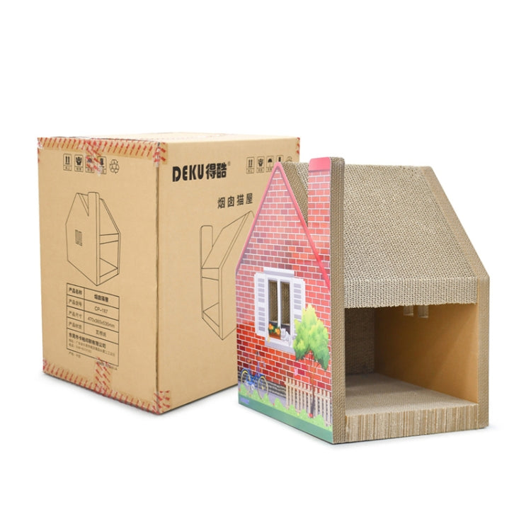 CP-187 Chimney House Shaped Cat Litter Corrugated Paper Cat Scratch Board Grinding Claw Toy