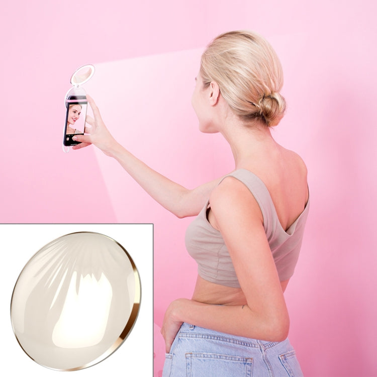 RK26S Sea Shell Design Portable Mini Makeup Mirror Beauty Selfie Light Selfie Clip Flash Fill Light Power Bank(Beige)