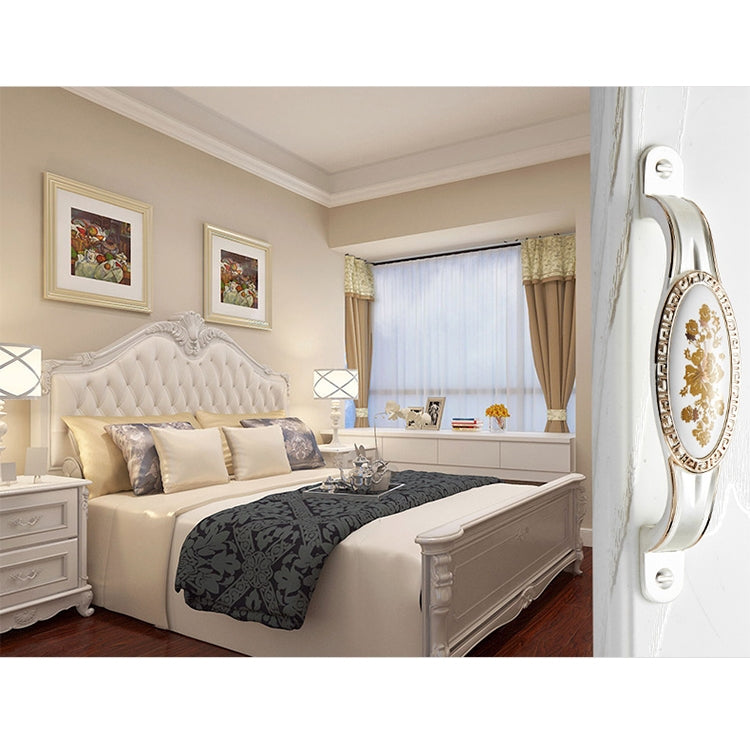 5 PCS 5008-96 Ivory White Fake Gold Flower Cabinet Drawer Zinc Alloy Ivory White Jade Handle