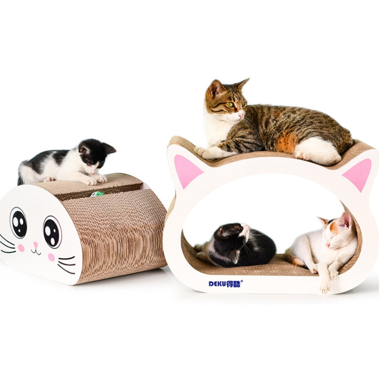 2 in 1 Large Ox-eyed Cathead Corrugated Paper Cat Scratch Board Cat Grinding Claw Toy with Bell