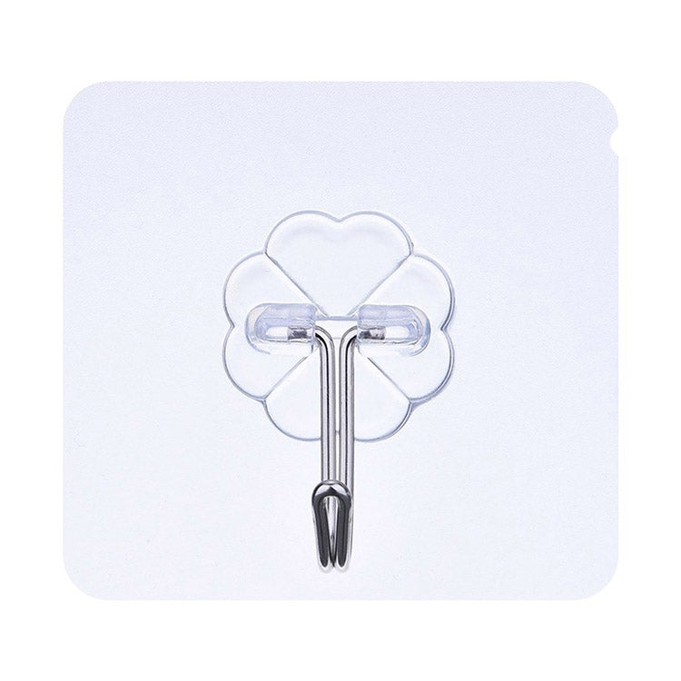 10 PCS PVC + Stainless Steel Thick Plum Shape Seamless Adhesive Hook Waterproof Transparent Strong Stick Hook Kitchen Wall Mount