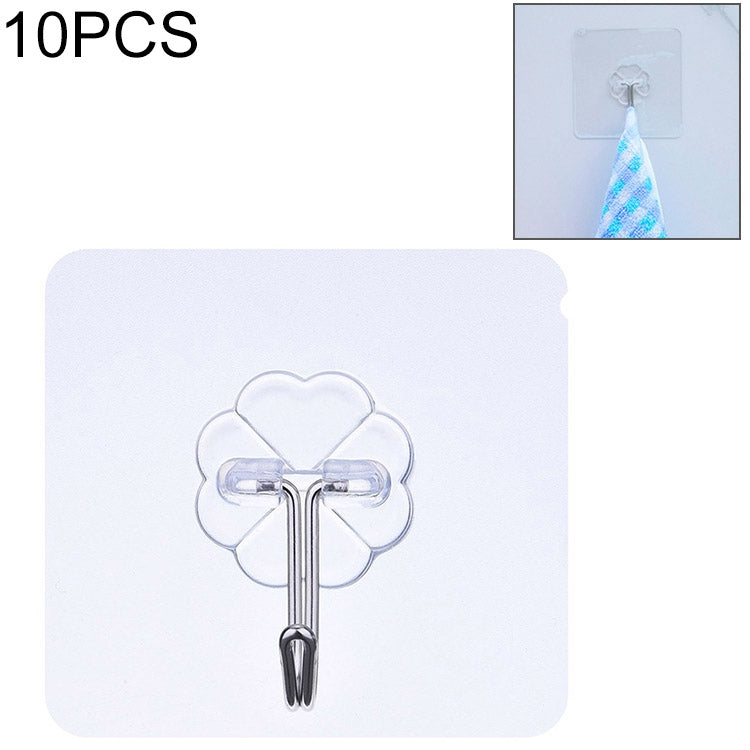 10 PCS PVC + Stainless Steel Thin Plum Shape Seamless Adhesive Hook Waterproof Transparent Strong Stick Hook Kitchen Wall Mount
