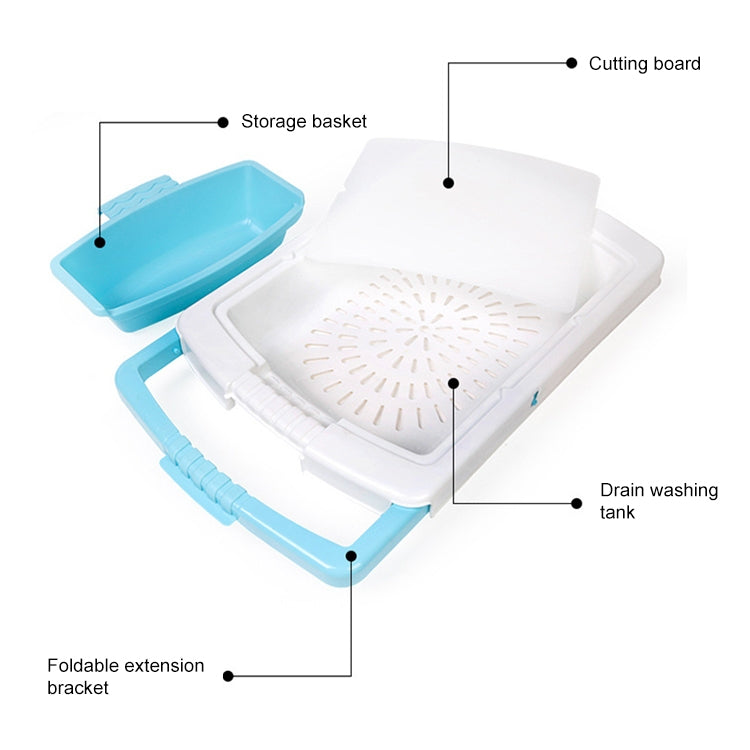 Multi-functional Plastic Cutting Board Fruit Vegetable Drain Basket(Blue)