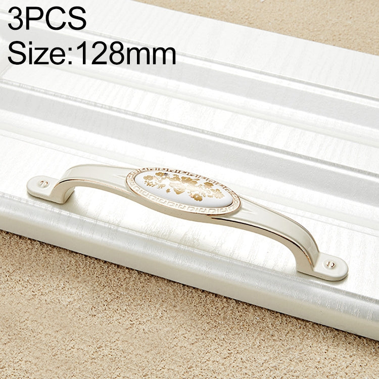 3 PCS 5008-128 Ivory White Fake Gold Flower Cabinet Drawer Zinc Alloy Ivory White Jade Handle