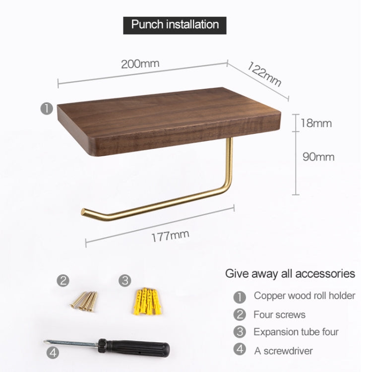 Creative Solid Wooden Mobile Phone Shelf Toilet Paper Roll Shelf with Punching, Black walnut