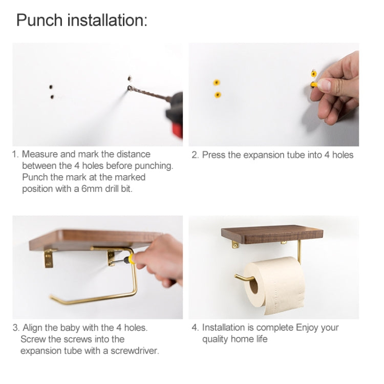 Creative Solid Wooden Mobile Phone Shelf Toilet Paper Roll Shelf with Punching, Black walnut