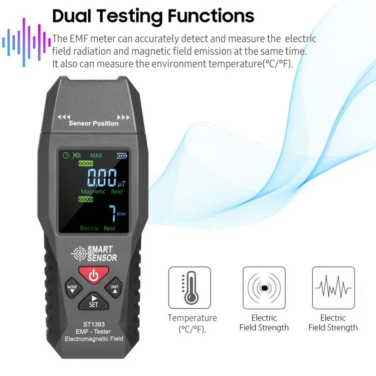 SmartSensor ST1393 Handheld Electromagnetic Radiation Detector  - Black