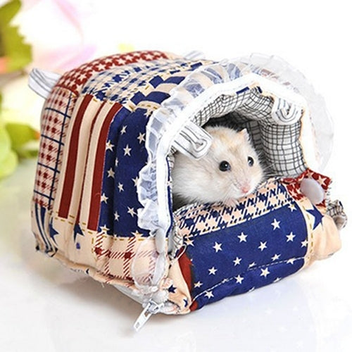 Pet Zipper Washable Pet Small Pets House Warm Nest Printed Soft Bed Foldable Sponge Nest, S, Size:14*13*10cm