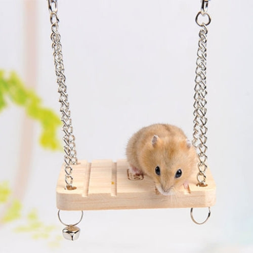 Pet Wooden Hamster Bell Swing with Chain Small Bell Suspension Poppled Hanging Ladder Pet Toys