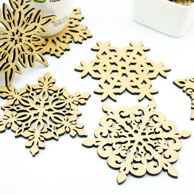 6 PCS Snowflake Hollow Wooden Carved Lace Coasters Table Pad Cup Mat, Size: 120 x 4mm, Random Style Delivery