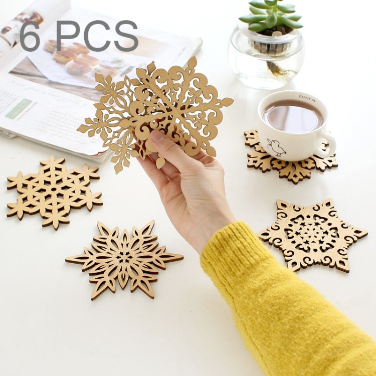 6 PCS Snowflake Hollow Wooden Carved Lace Coasters Table Pad Cup Mat, Size: 120 x 4mm, Random Style Delivery