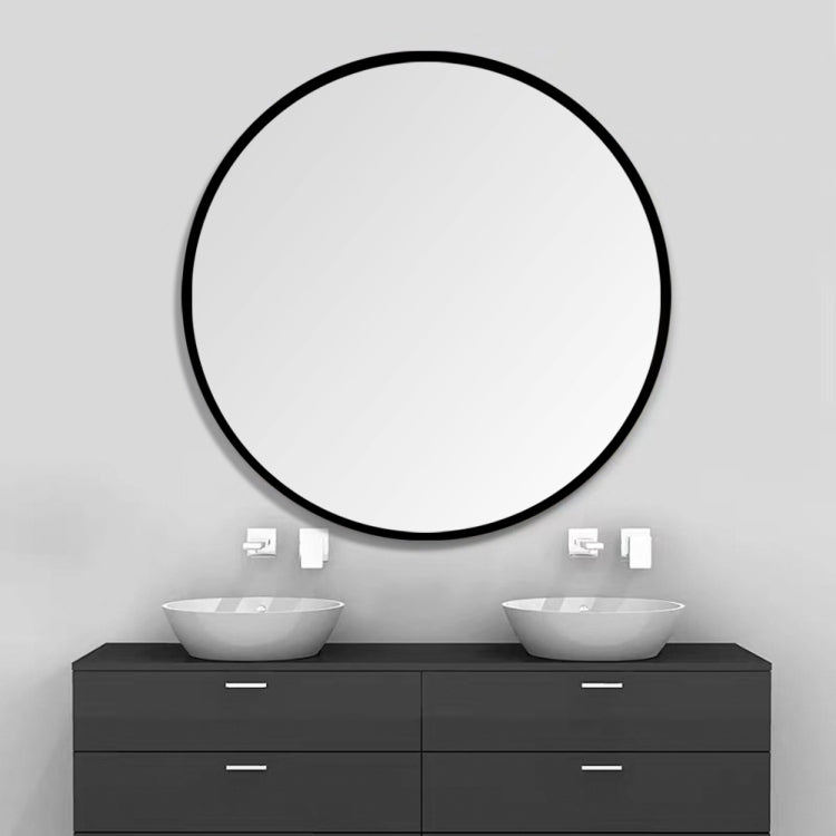 [US Warehouse] 24 inch Wall-mounted Round Metal Frame Plane Mirror Bathroom Vanity Mirror(Black)