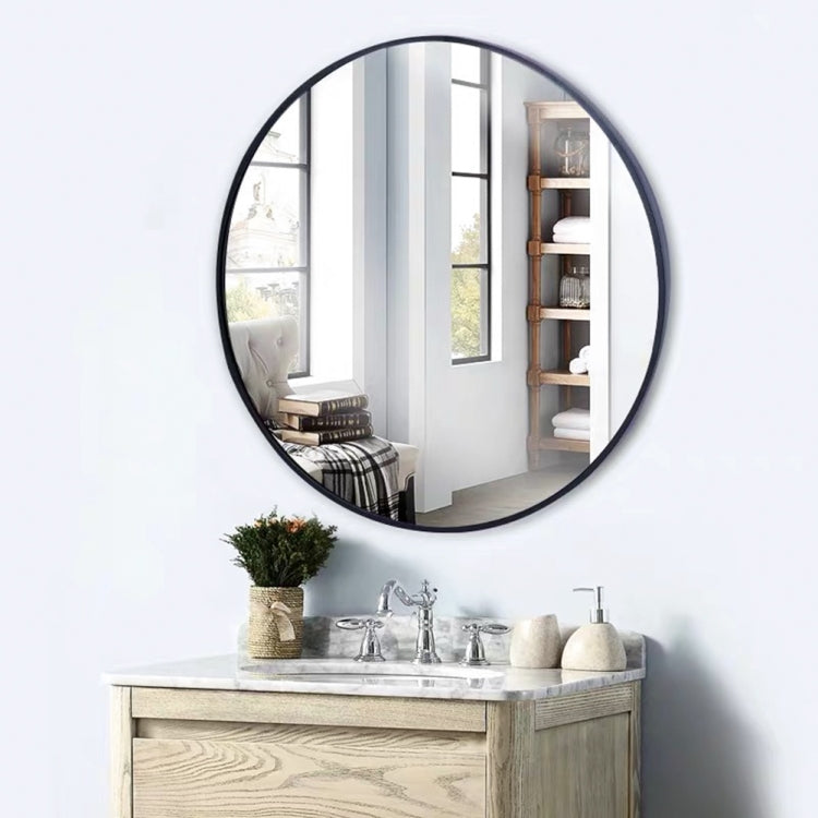 [US Warehouse] 24 inch Wall-mounted Round Metal Frame Plane Mirror Bathroom Vanity Mirror(Black)