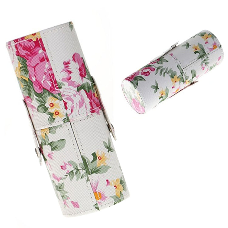 Rose Flower Pattern PU Leather Makeup Brush Set Storage Bucket, Medium Size