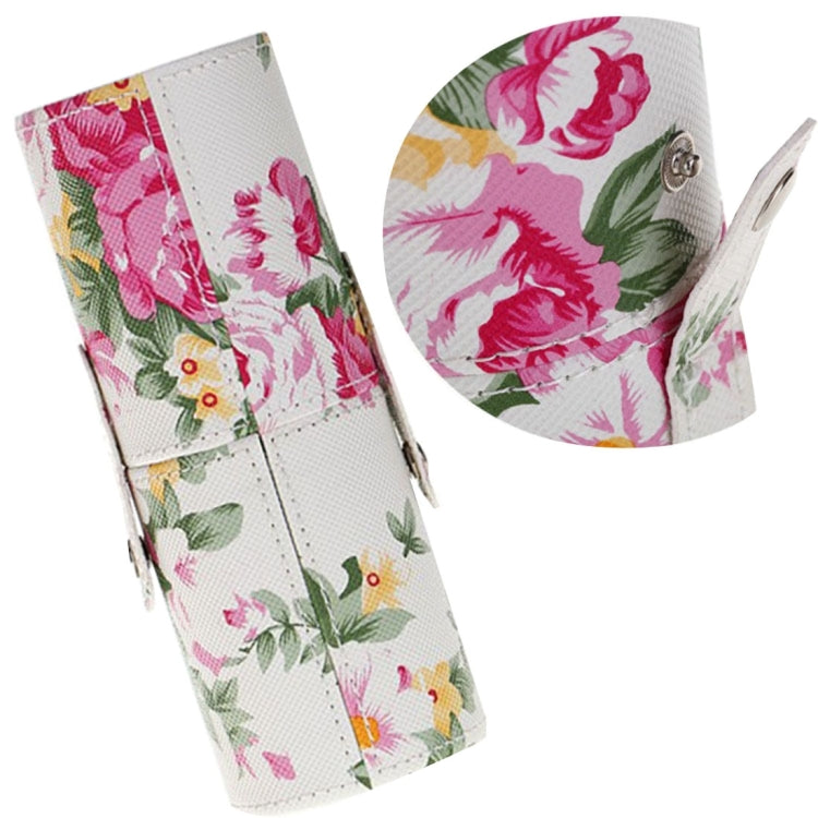 Rose Flower Pattern PU Leather Makeup Brush Set Storage Bucket, Medium Size
