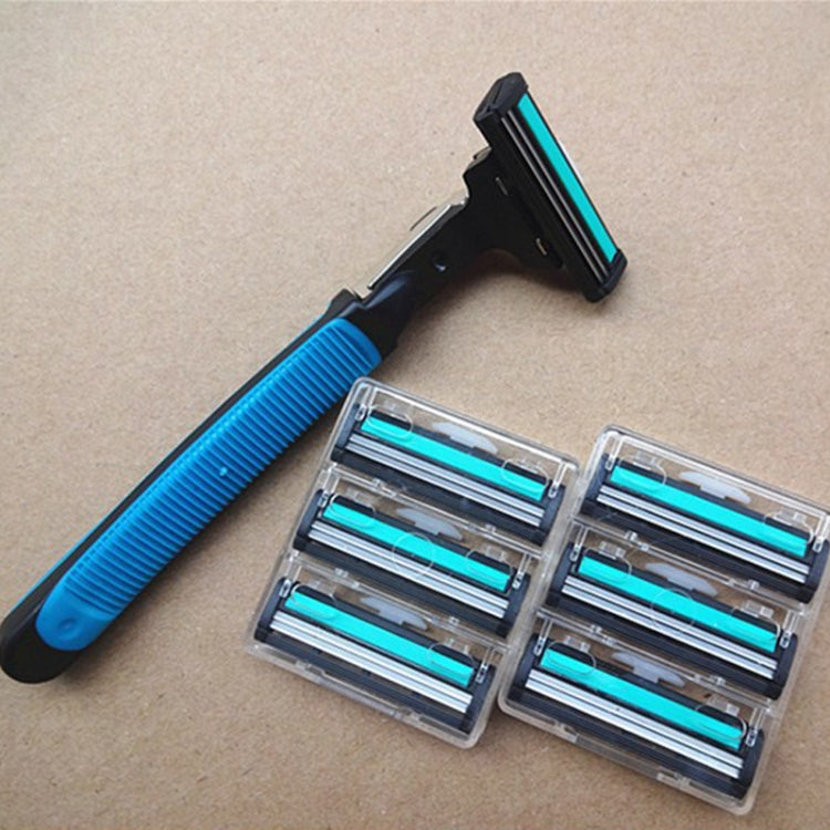8pcs Washable Stainless Steel-Made Double Layer Classic Blade For Men Razor(black+blue)