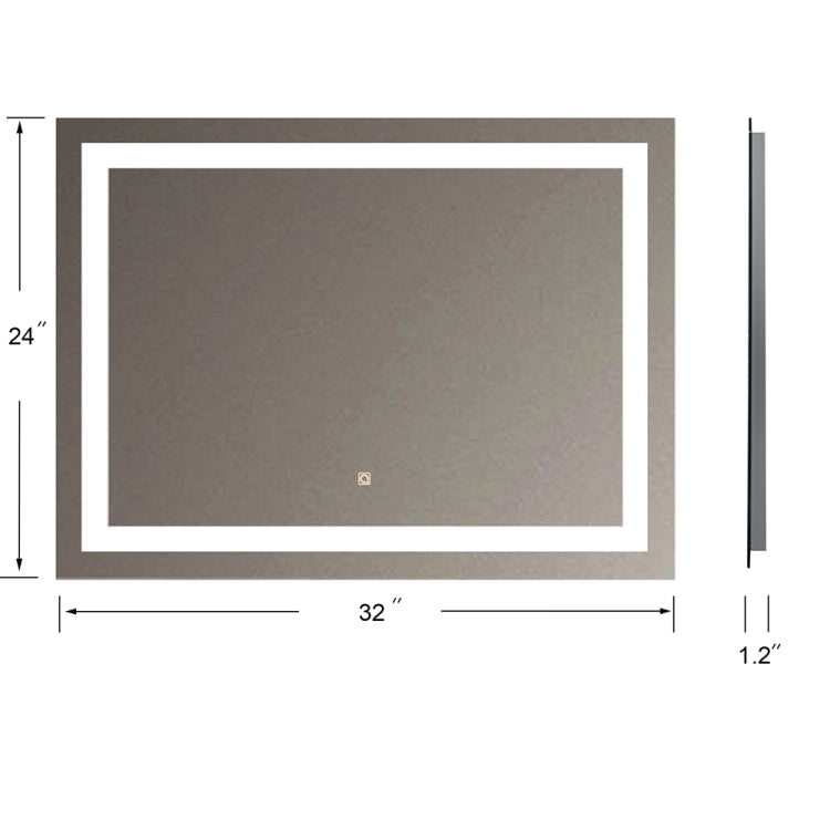 [US Warehouse] 46W Wall-mounted Square Plane Mirror Bathroom Vanity Mirror with Defogger & LED Light, Size: 32 x 24 x 1.2 inch