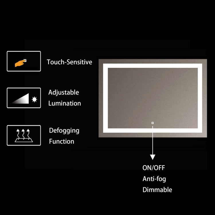 [US Warehouse] 46W Wall-mounted Square Plane Mirror Bathroom Vanity Mirror with Defogger & LED Light, Size: 32 x 24 x 1.2 inch