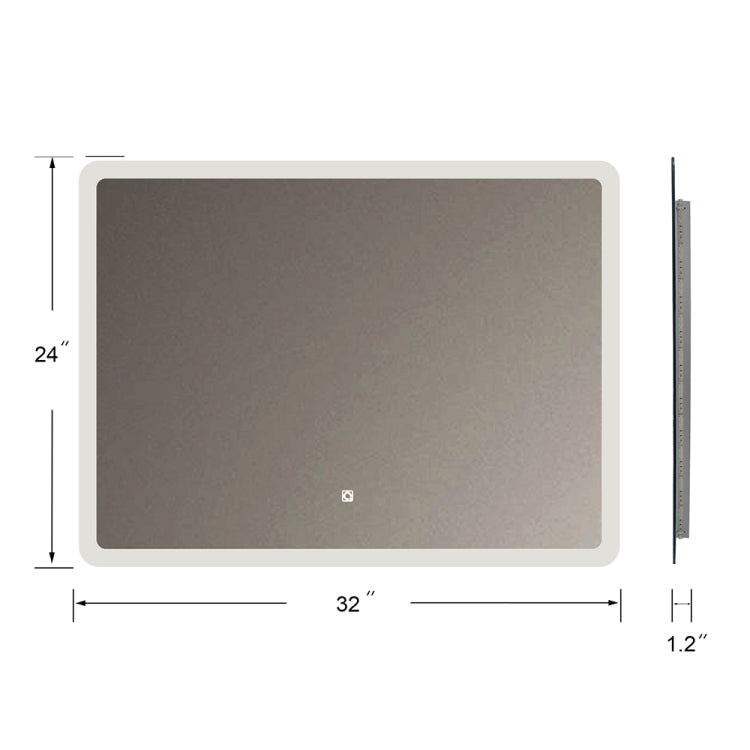 [US Warehouse] 54W Wall-mounted Square Plane Mirror Bathroom Vanity Mirror with Defogger & LED Light, Size: 32 x 24 x 1.2 inch