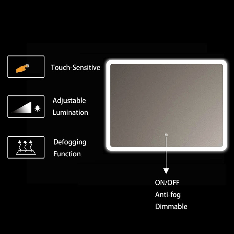 [US Warehouse] 54W Wall-mounted Square Plane Mirror Bathroom Vanity Mirror with Defogger & LED Light, Size: 32 x 24 x 1.2 inch