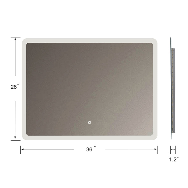 [US Warehouse] 68W Wall-mounted Square Plane Mirror Bathroom Vanity Mirror with Defogger & LED Light, Size: 36 x 28 x 1.2 inch