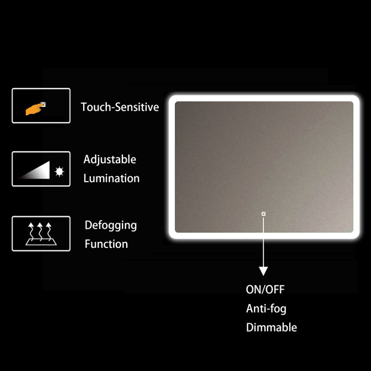 [US Warehouse] 68W Wall-mounted Square Plane Mirror Bathroom Vanity Mirror with Defogger & LED Light, Size: 36 x 28 x 1.2 inch