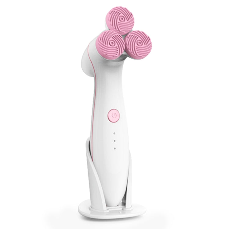 LSHOW YJK036 IPX6 Waterproof Three-wheel Electric Massage Detachable Silicone Cleansing Instrument with Vertical Storage Base